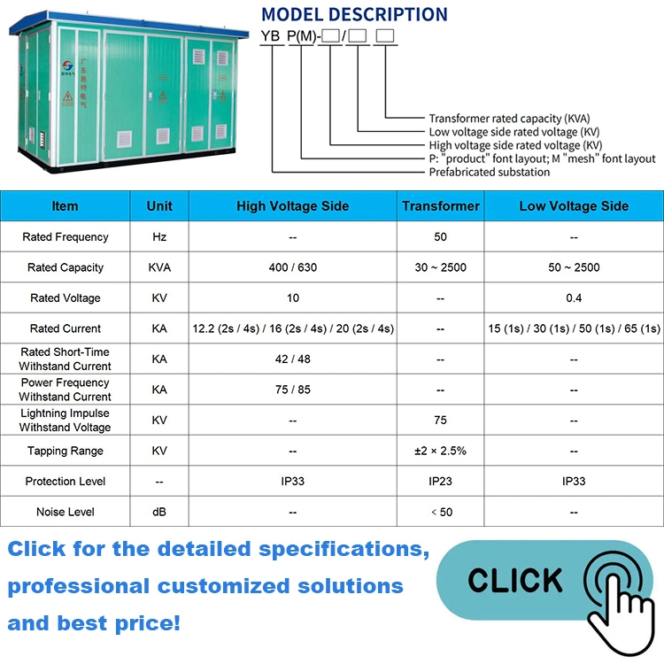 YBP 2500kva 10kv 400v High Voltage Electrical Prefabricated Transformer Box Substations